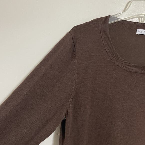 Kim Rogers Knit Chevron Trim Top Size XL Dark Brown Cream Casual Basic Fall - Picture 3 of 8